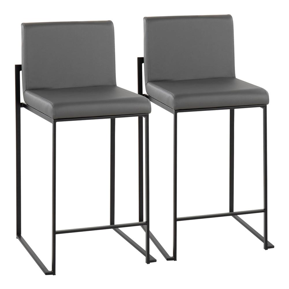Black Steel, Grey PU Fuji High Back Counter Stool - Set of 2. Picture 1