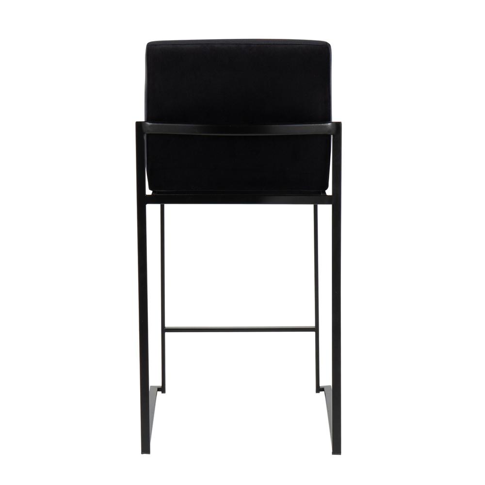 Black Steel, Black Velvet Fuji High Back Counter Stool - Set of 2. Picture 5