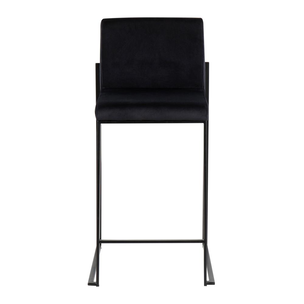 Black Steel, Black Velvet Fuji High Back Counter Stool - Set of 2. Picture 6