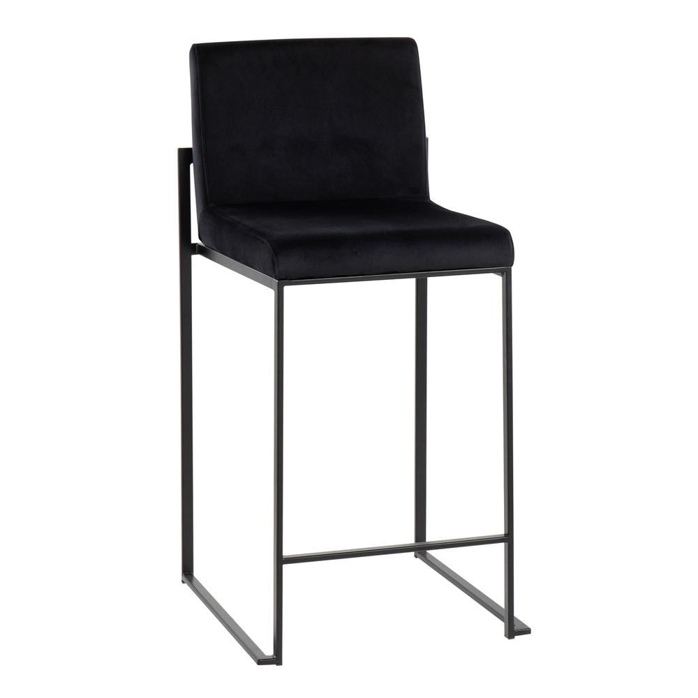 Black Steel, Black Velvet Fuji High Back Counter Stool - Set of 2. Picture 2