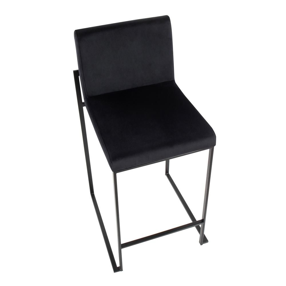 Black Steel, Black Velvet Fuji High Back Counter Stool - Set of 2. Picture 7