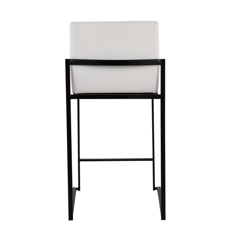 Black Steel, White Velvet Fuji High Back Counter Stool - Set of 2. Picture 5