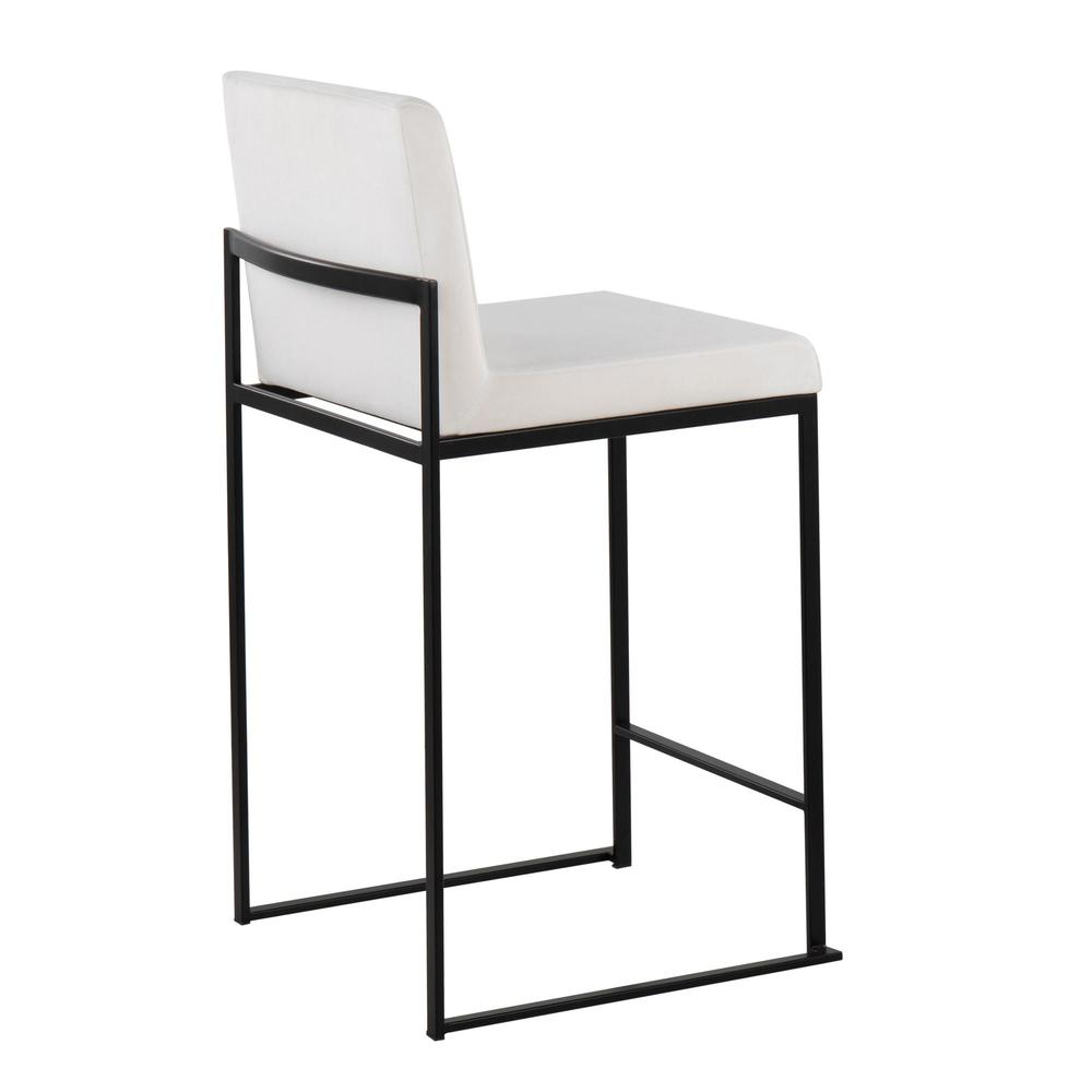 Black Steel, White Velvet Fuji High Back Counter Stool - Set of 2. Picture 4