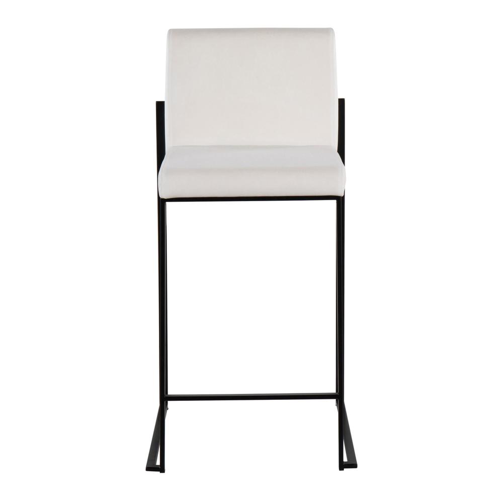 Black Steel, White Velvet Fuji High Back Counter Stool - Set of 2. Picture 6