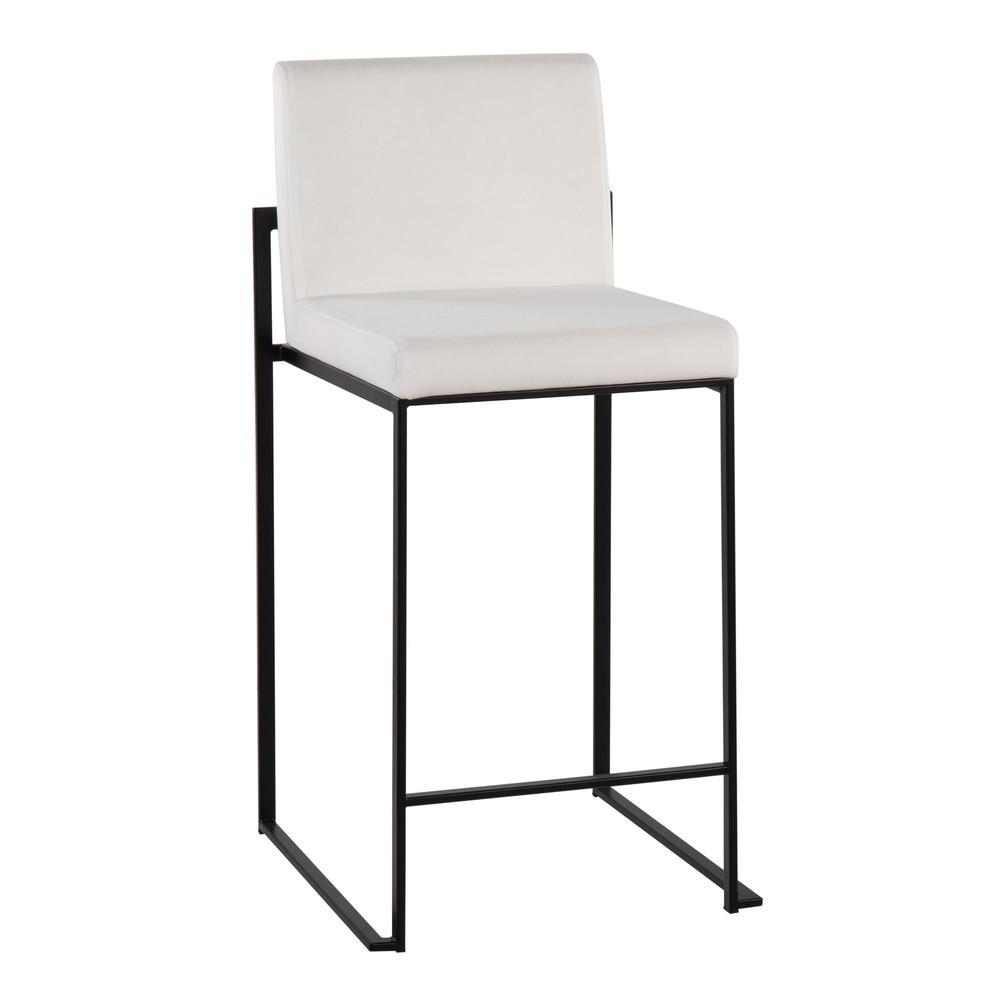Black Steel, White Velvet Fuji High Back Counter Stool - Set of 2. Picture 2