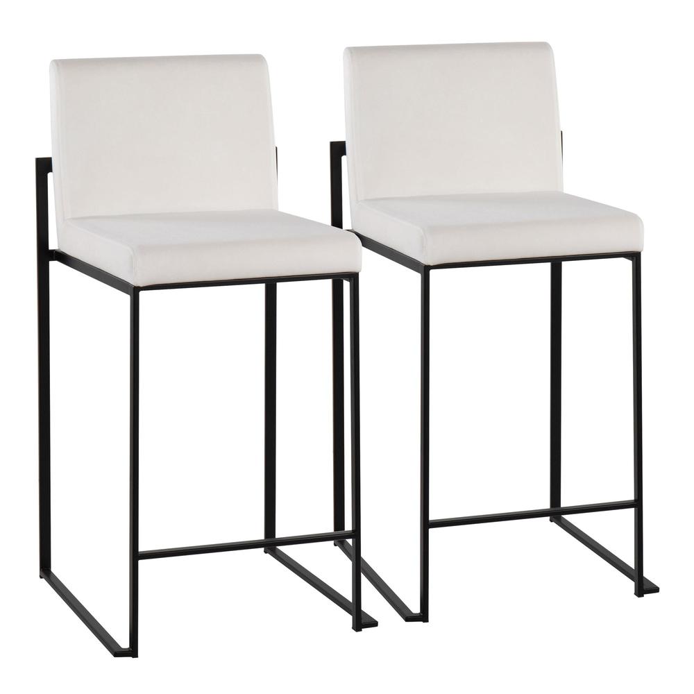 Black Steel, White Velvet Fuji High Back Counter Stool - Set of 2. Picture 1