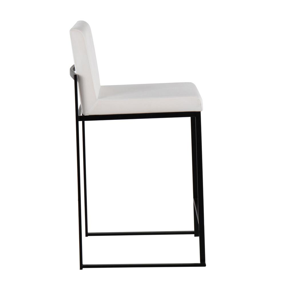 Black Steel, White Velvet Fuji High Back Counter Stool - Set of 2. Picture 3
