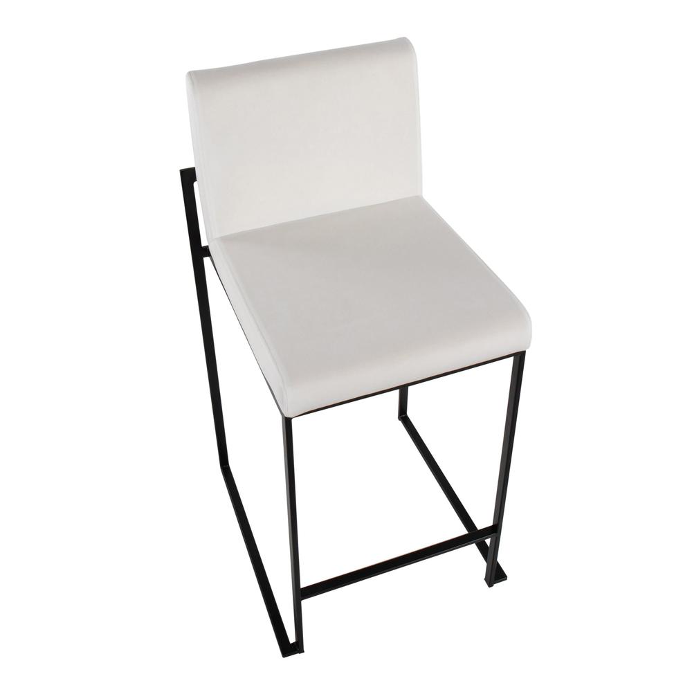 Black Steel, White Velvet Fuji High Back Counter Stool - Set of 2. Picture 7