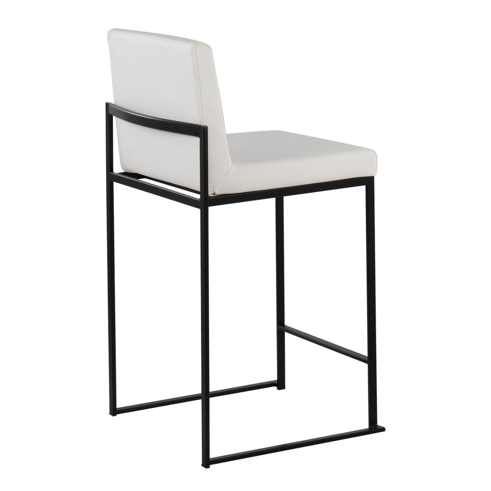Black Steel, White PU Fuji High Back Counter Stool - Set of 2. Picture 4