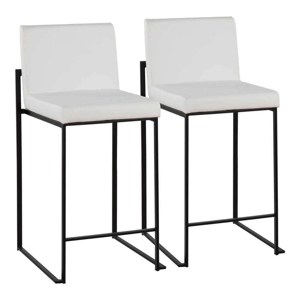 Black Steel, White PU Fuji High Back Counter Stool - Set of 2. Picture 1