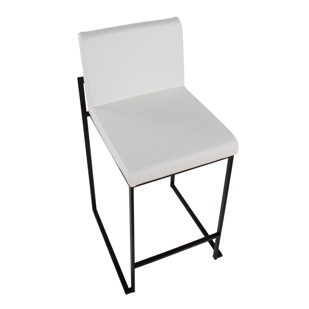 Black Steel, White PU Fuji High Back Counter Stool - Set of 2. Picture 7
