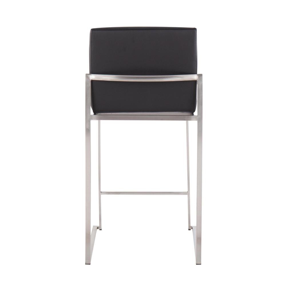 Stainless Steel, Black PU Fuji High Back Counter Stool - Set of 2. Picture 5