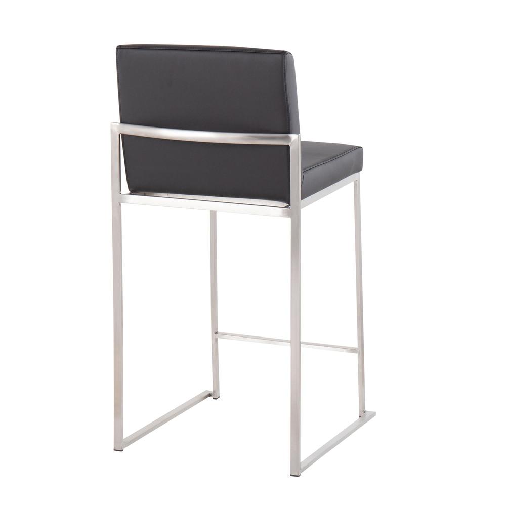 Stainless Steel, Black PU Fuji High Back Counter Stool - Set of 2. Picture 4