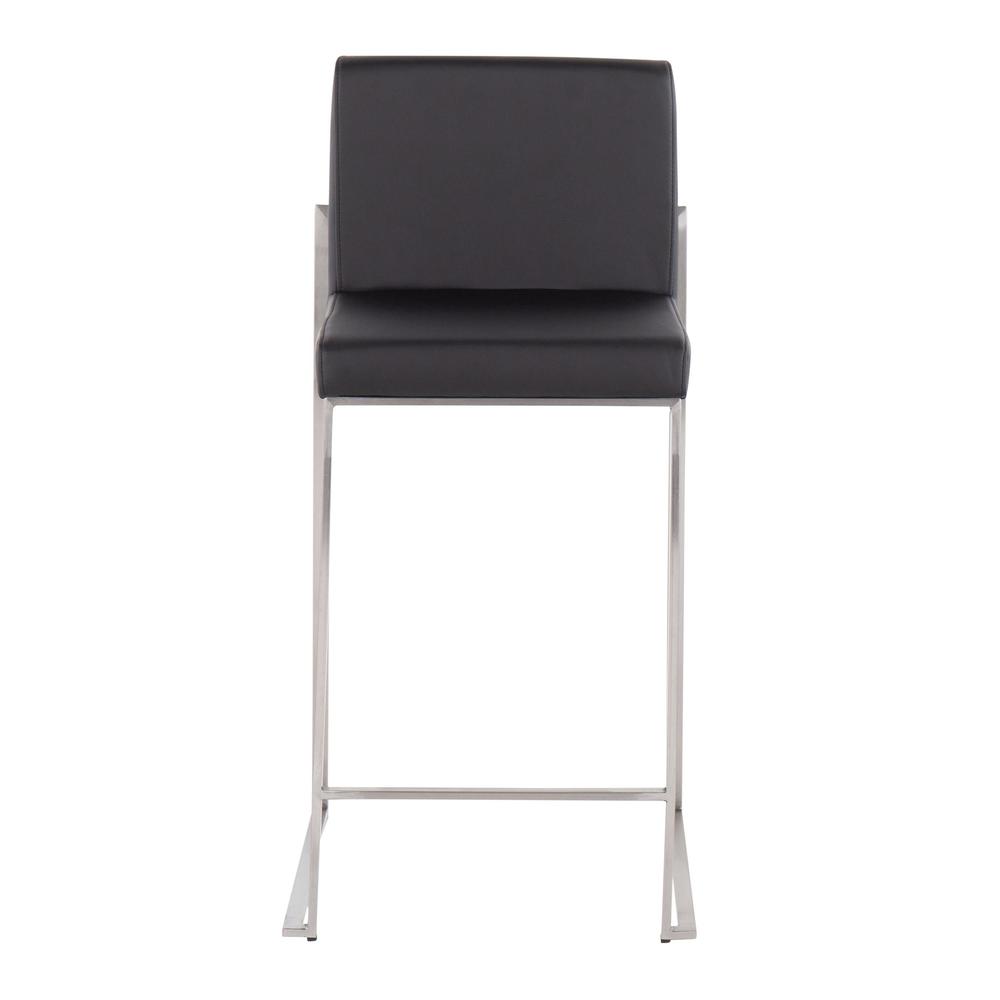 Stainless Steel, Black PU Fuji High Back Counter Stool - Set of 2. Picture 6