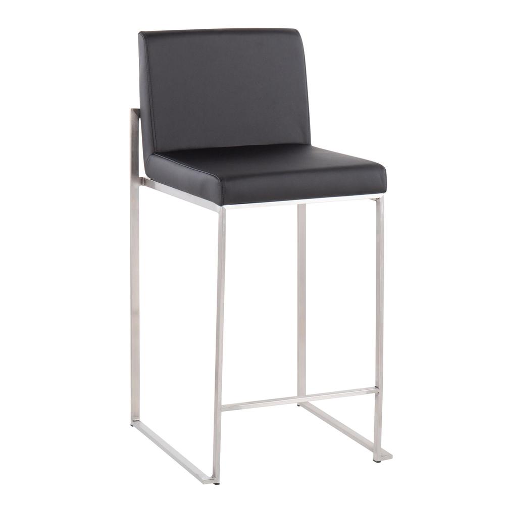 Stainless Steel, Black PU Fuji High Back Counter Stool - Set of 2. Picture 2