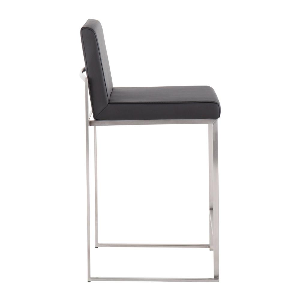 Stainless Steel, Black PU Fuji High Back Counter Stool - Set of 2. Picture 3