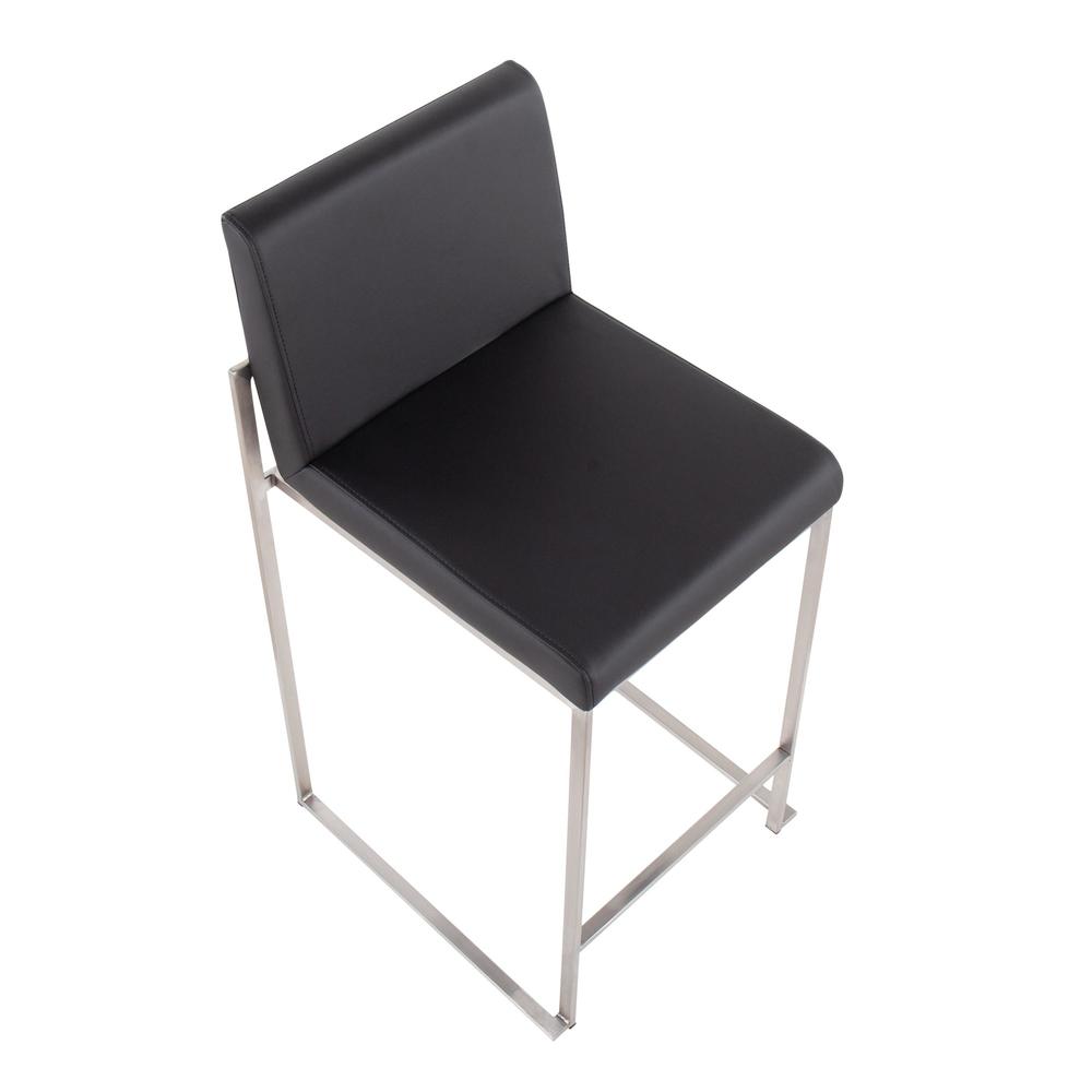 Stainless Steel, Black PU Fuji High Back Counter Stool - Set of 2. Picture 7
