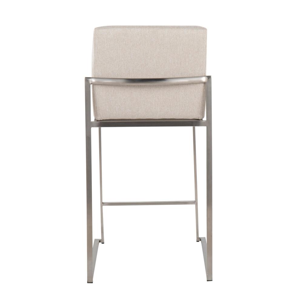 Stainless Steel, Beige Fabric Fuji High Back Counter Stool - Set of 2. Picture 5