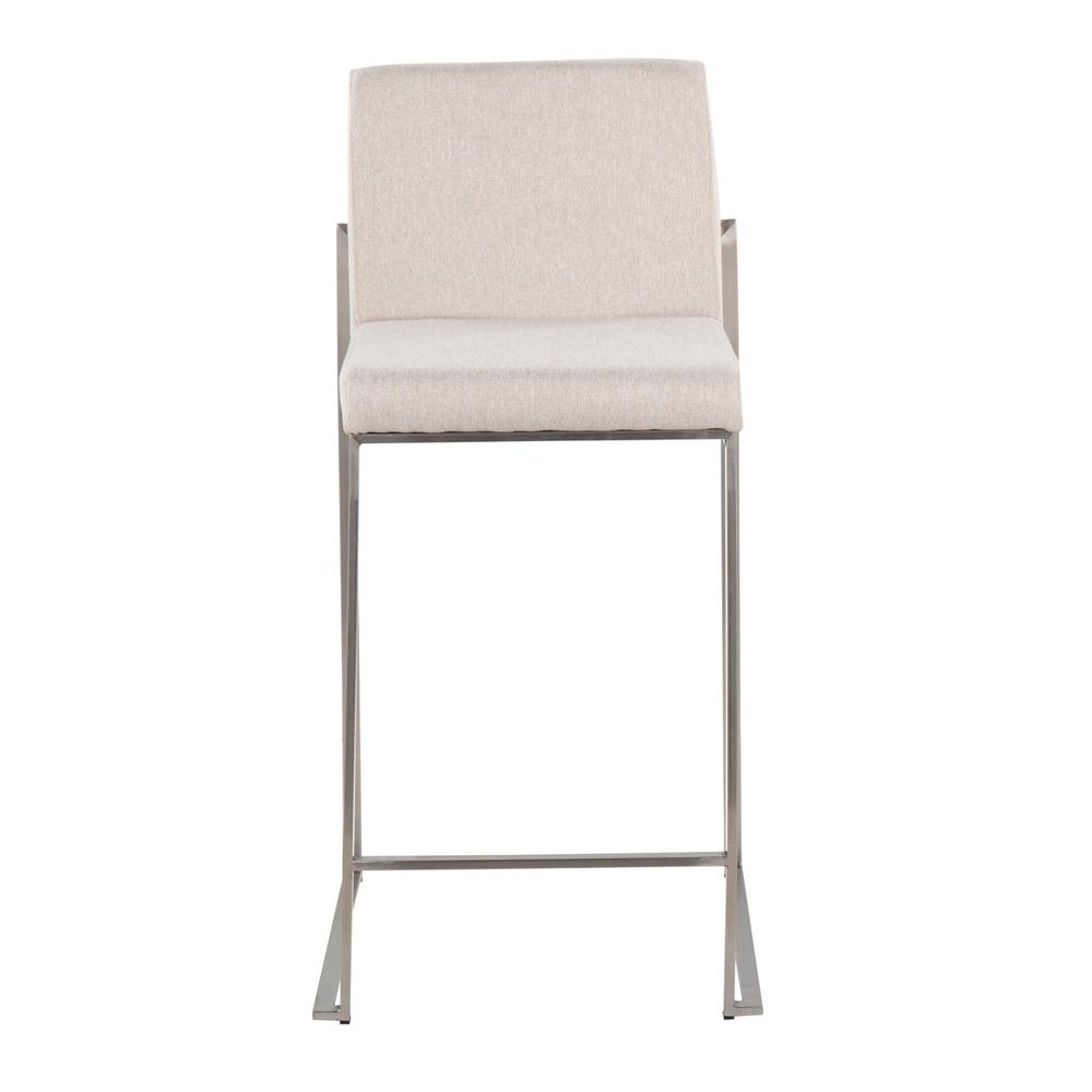 Stainless Steel, Beige Fabric Fuji High Back Counter Stool - Set of 2. Picture 6
