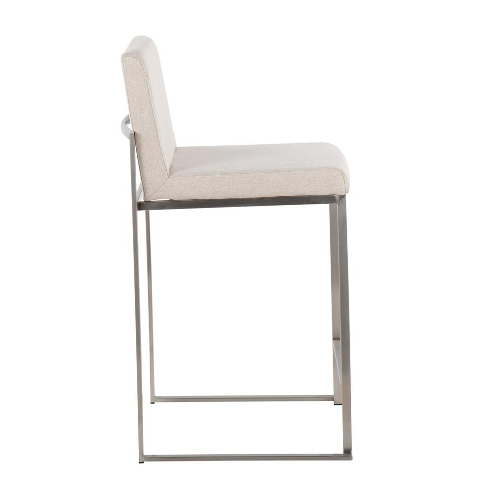 Stainless Steel, Beige Fabric Fuji High Back Counter Stool - Set of 2. Picture 3