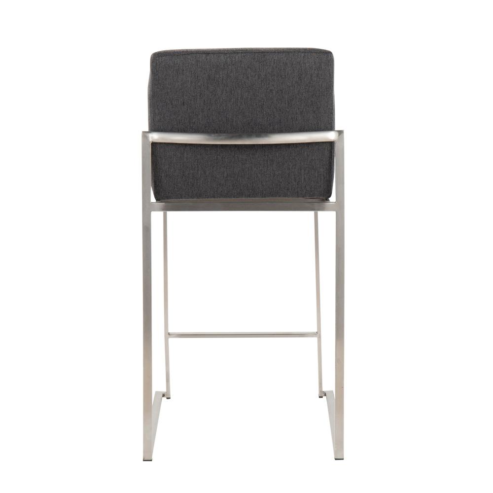Stainless Steel, Charcoal Fabric Fuji High Back Counter Stool - Set of 2. Picture 5