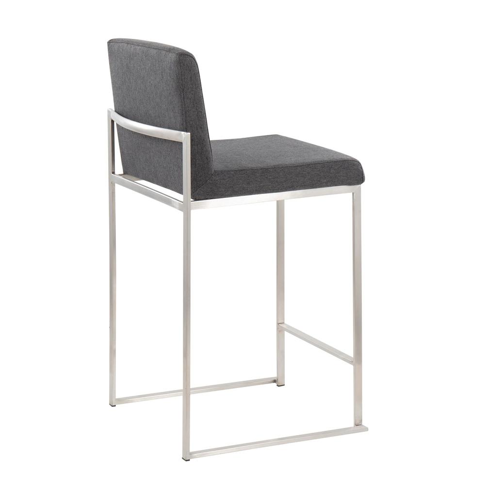 Stainless Steel, Charcoal Fabric Fuji High Back Counter Stool - Set of 2. Picture 4