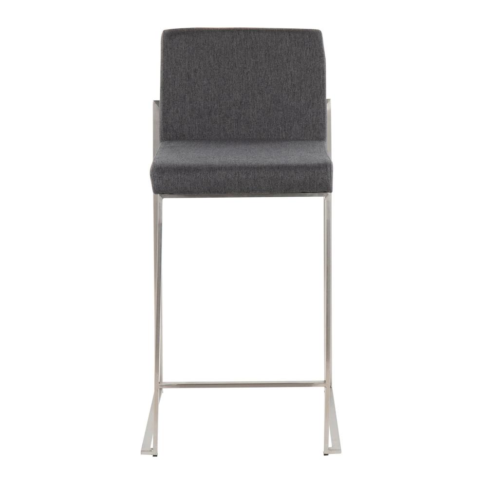 Stainless Steel, Charcoal Fabric Fuji High Back Counter Stool - Set of 2. Picture 6