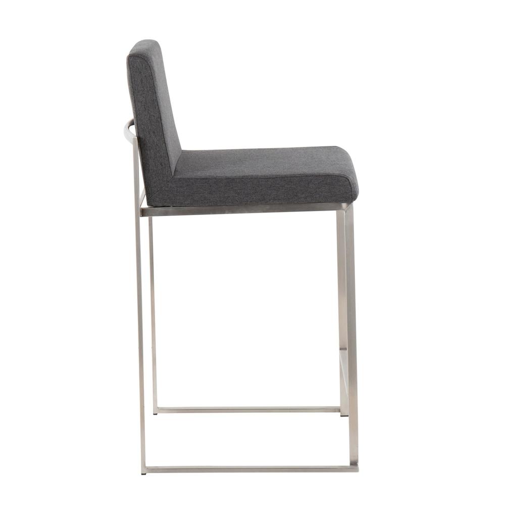 Stainless Steel, Charcoal Fabric Fuji High Back Counter Stool - Set of 2. Picture 3