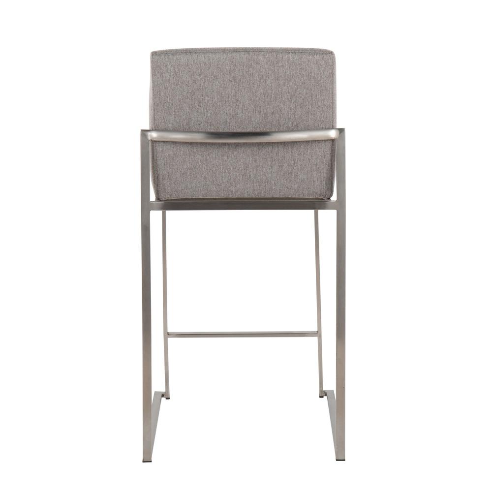 Stainless Steel, Grey Fabric Fuji High Back Counter Stool - Set of 2. Picture 5