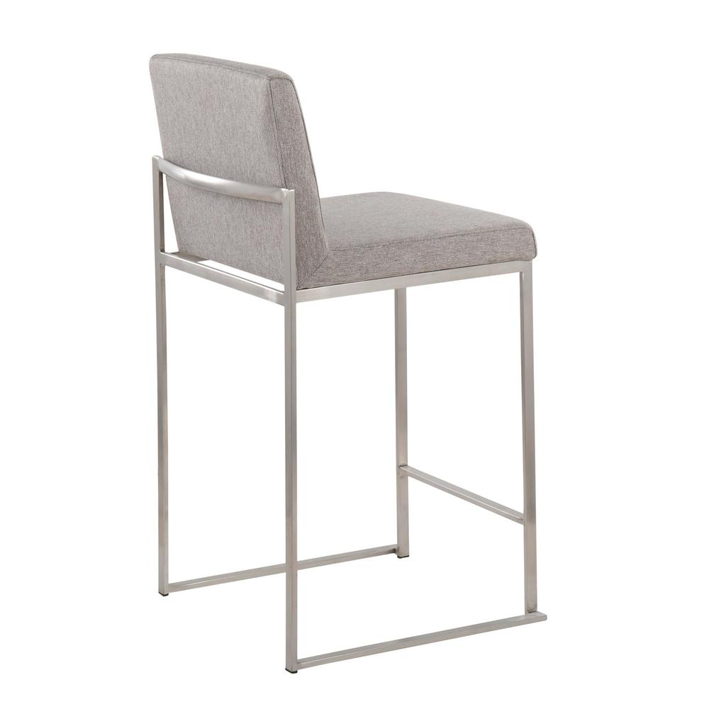 Stainless Steel, Grey Fabric Fuji High Back Counter Stool - Set of 2. Picture 4