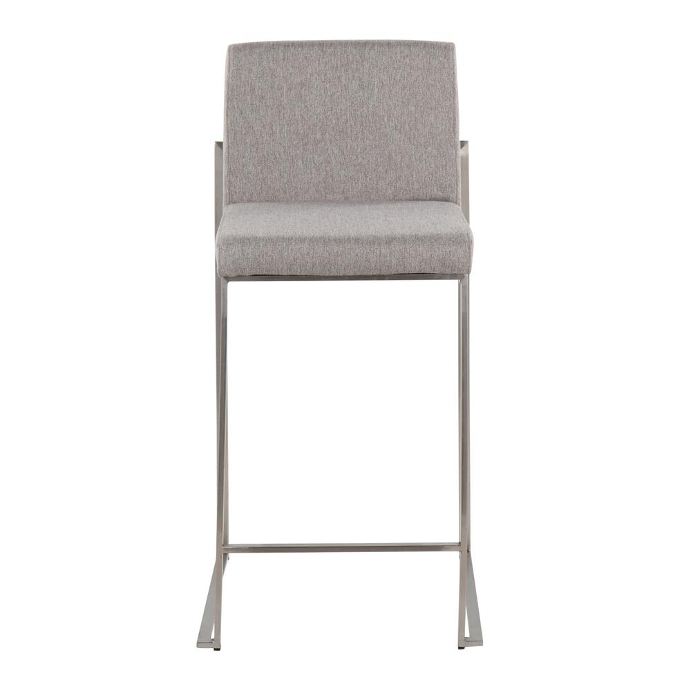 Stainless Steel, Grey Fabric Fuji High Back Counter Stool - Set of 2. Picture 6