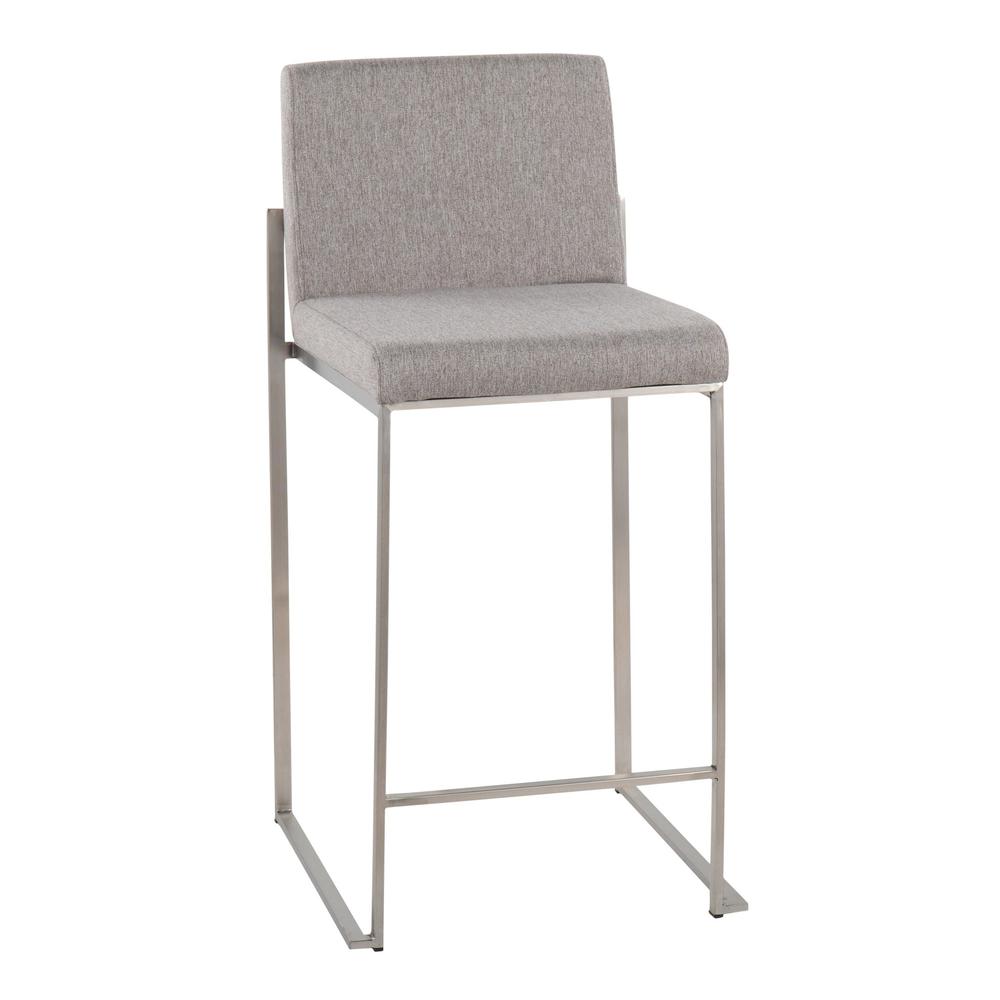 Stainless Steel, Grey Fabric Fuji High Back Counter Stool - Set of 2. Picture 2