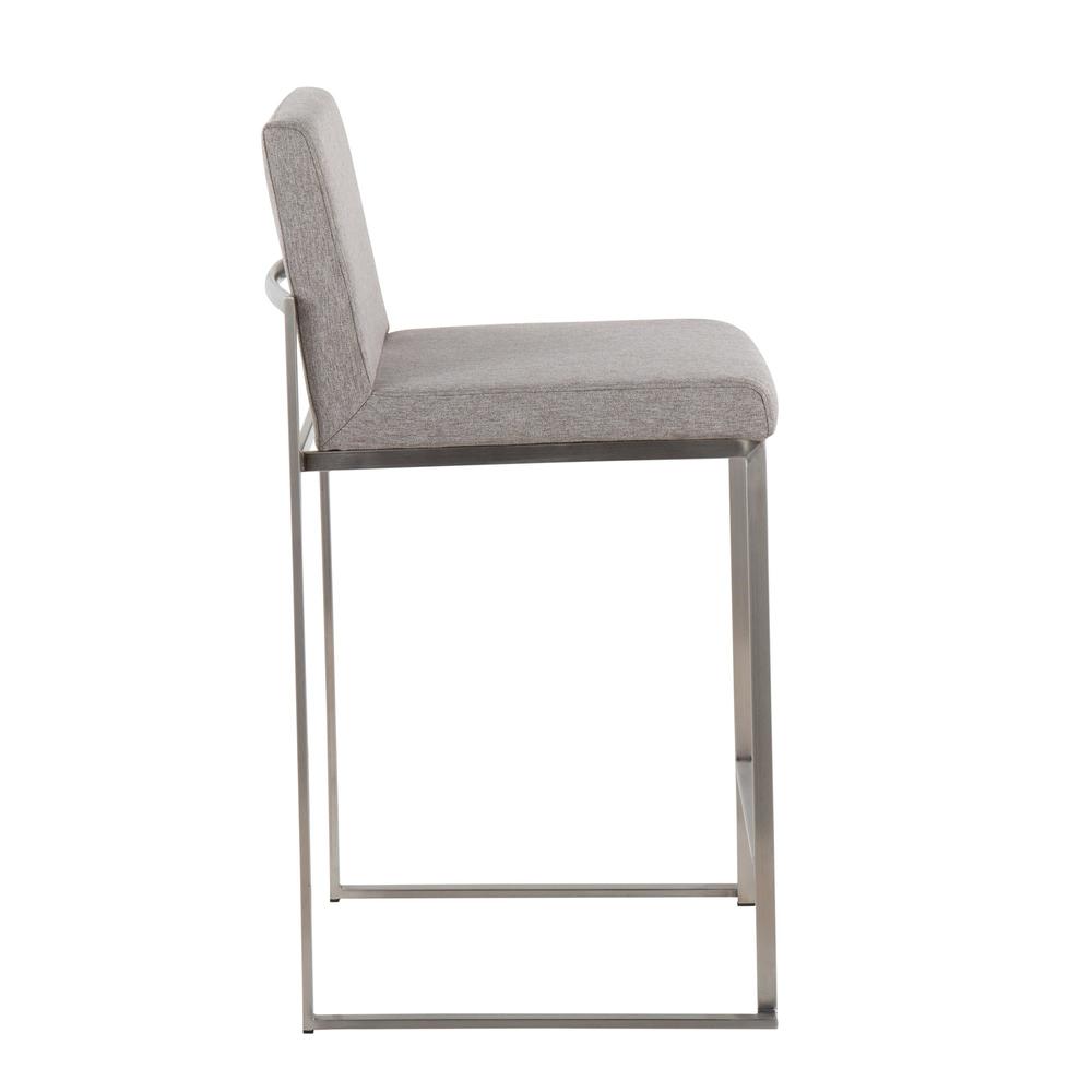 Stainless Steel, Grey Fabric Fuji High Back Counter Stool - Set of 2. Picture 3