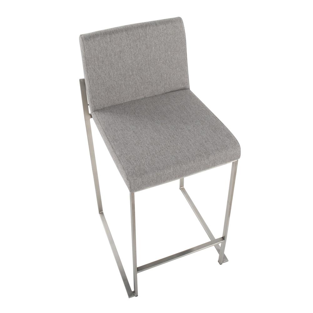 Stainless Steel, Grey Fabric Fuji High Back Counter Stool - Set of 2. Picture 7