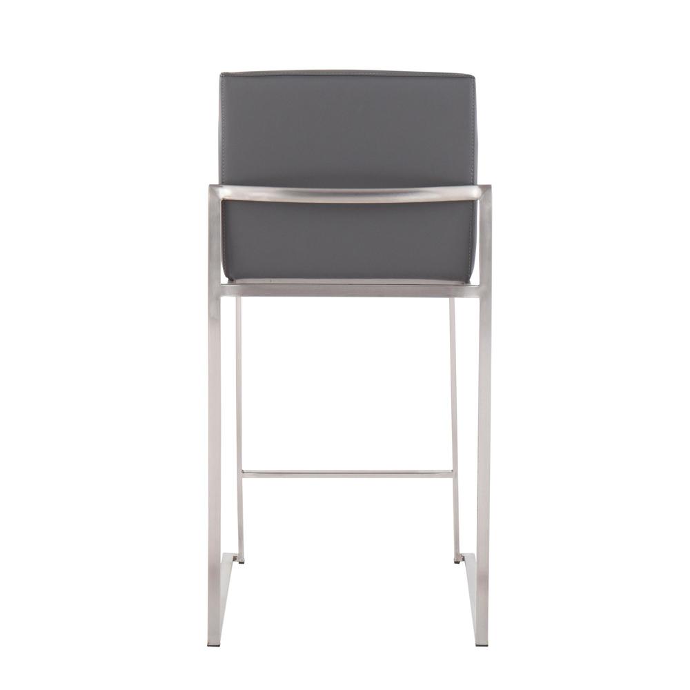 Stainless Steel, Grey PU Fuji High Back Counter Stool - Set of 2. Picture 5