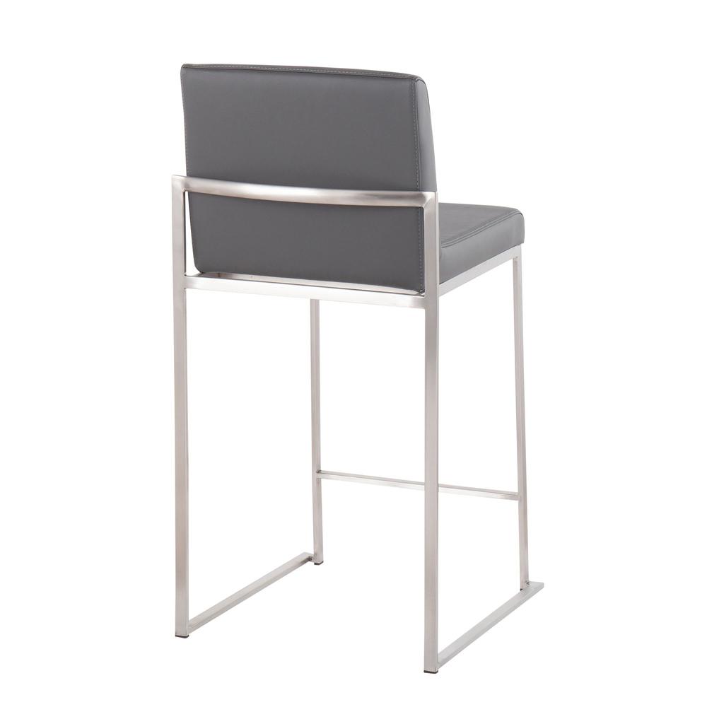 Stainless Steel, Grey PU Fuji High Back Counter Stool - Set of 2. Picture 4