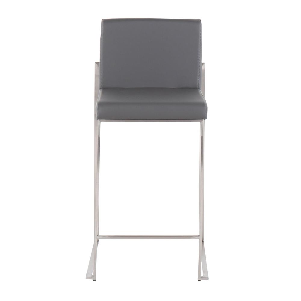 Stainless Steel, Grey PU Fuji High Back Counter Stool - Set of 2. Picture 6