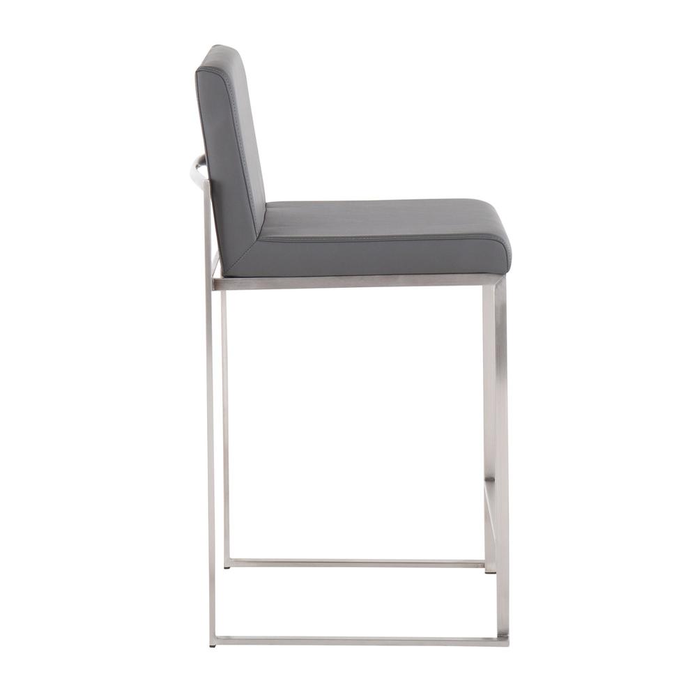 Stainless Steel, Grey PU Fuji High Back Counter Stool - Set of 2. Picture 3