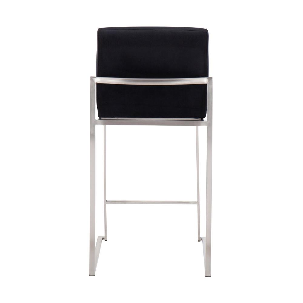 Stainless Steel, Black Velvet Fuji High Back Counter Stool - Set of 2. Picture 5