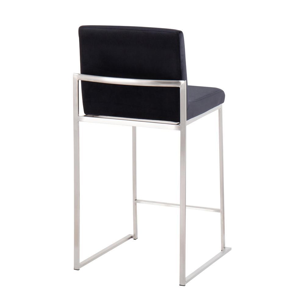 Stainless Steel, Black Velvet Fuji High Back Counter Stool - Set of 2. Picture 4