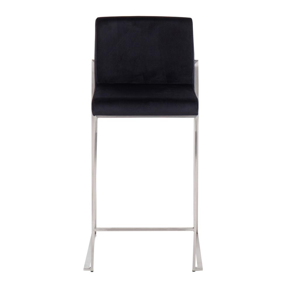 Stainless Steel, Black Velvet Fuji High Back Counter Stool - Set of 2. Picture 6