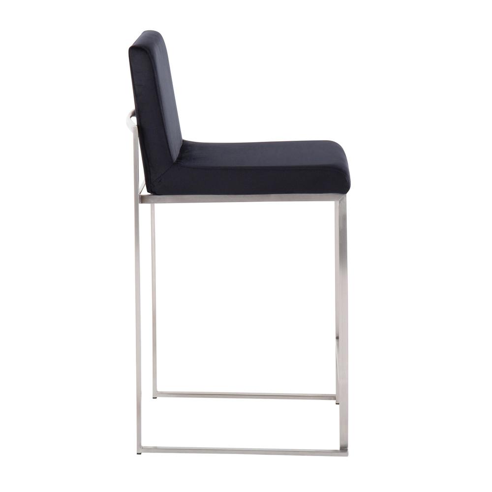 Stainless Steel, Black Velvet Fuji High Back Counter Stool - Set of 2. Picture 3