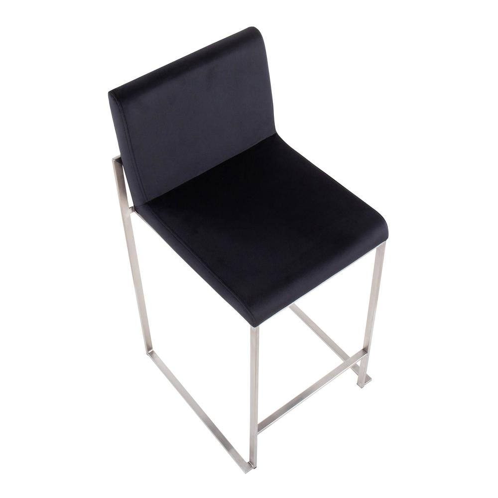 Stainless Steel, Black Velvet Fuji High Back Counter Stool - Set of 2. Picture 7