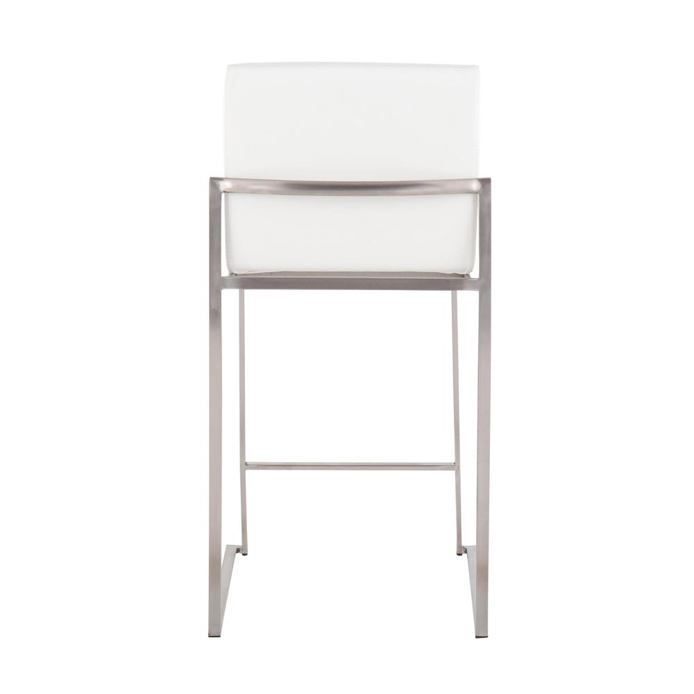 Stainless Steel, White PU Fuji High Back Counter Stool - Set of 2. Picture 5