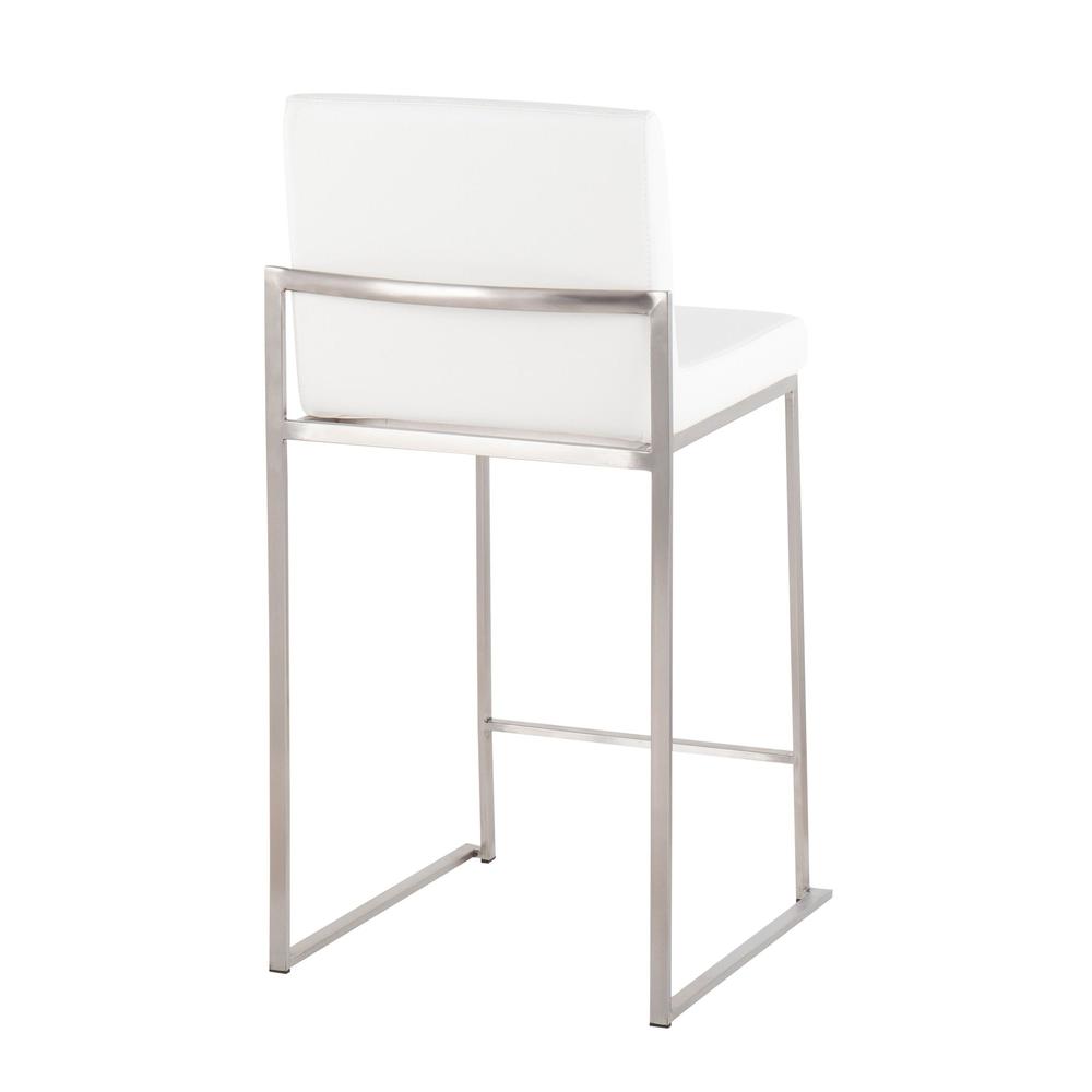 Stainless Steel, White PU Fuji High Back Counter Stool - Set of 2. Picture 4
