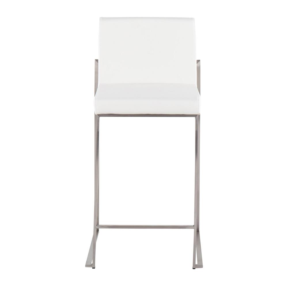 Stainless Steel, White PU Fuji High Back Counter Stool - Set of 2. Picture 6