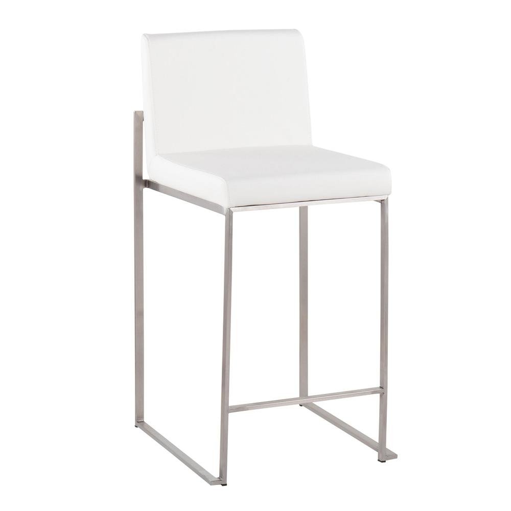 Stainless Steel, White PU Fuji High Back Counter Stool - Set of 2. Picture 2