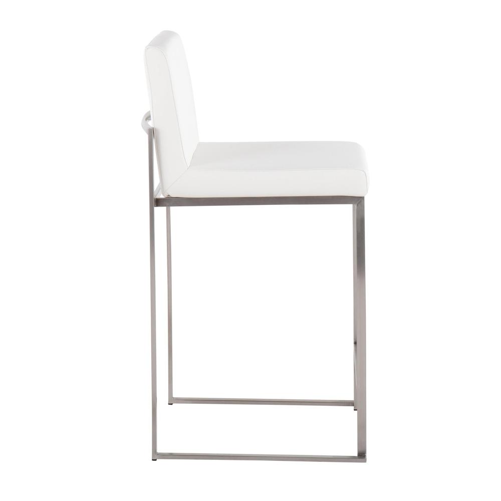 Stainless Steel, White PU Fuji High Back Counter Stool - Set of 2. Picture 3