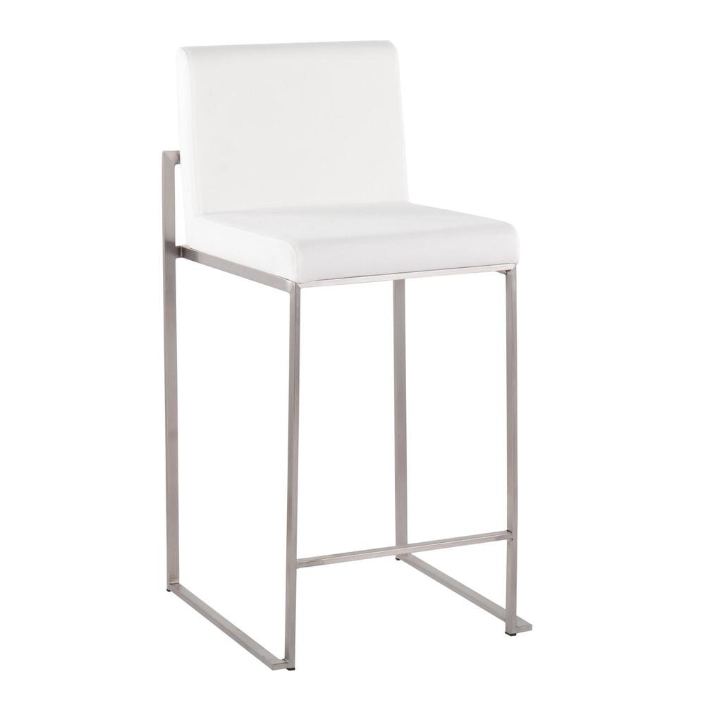 Stainless Steel, White Velvet Fuji High Back Counter Stool - Set of 2. Picture 2