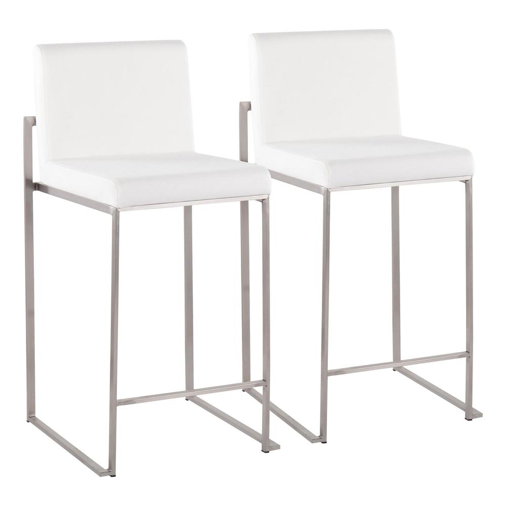 Stainless Steel, White Velvet Fuji High Back Counter Stool - Set of 2. Picture 1